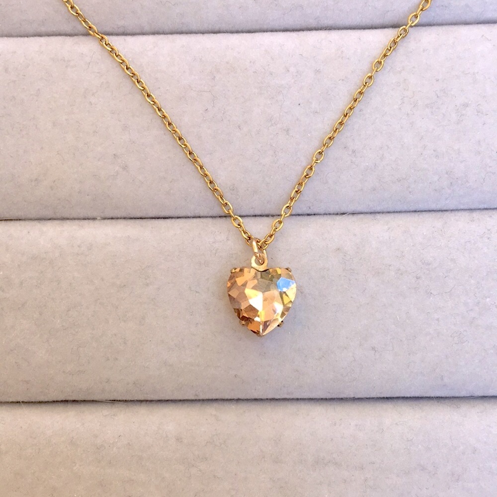 Champagne Topaz + Gold Crystal Heart Drop Necklace